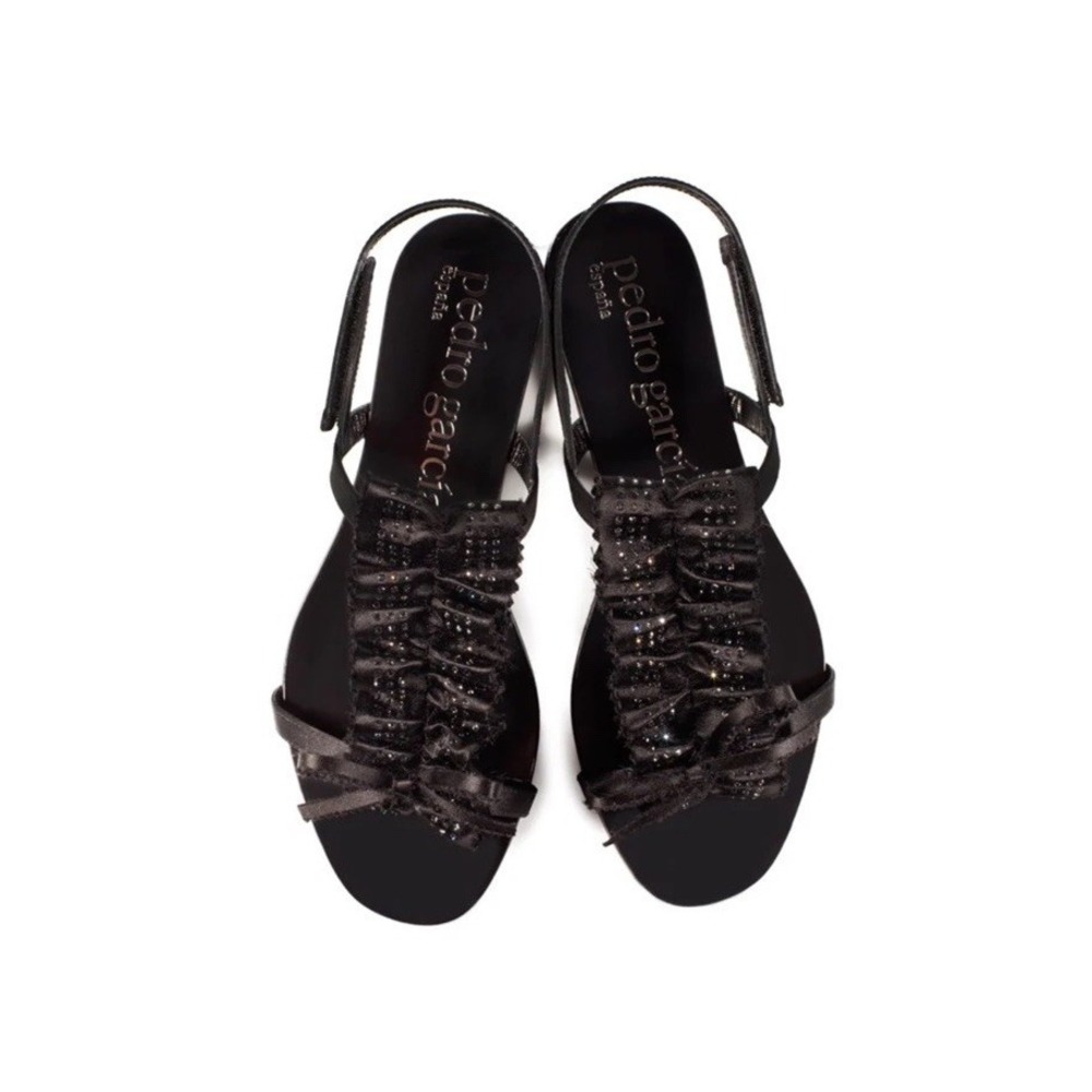 Pedro Garcia Women's Crystal Sandal Black 38 Silk Wedge $750